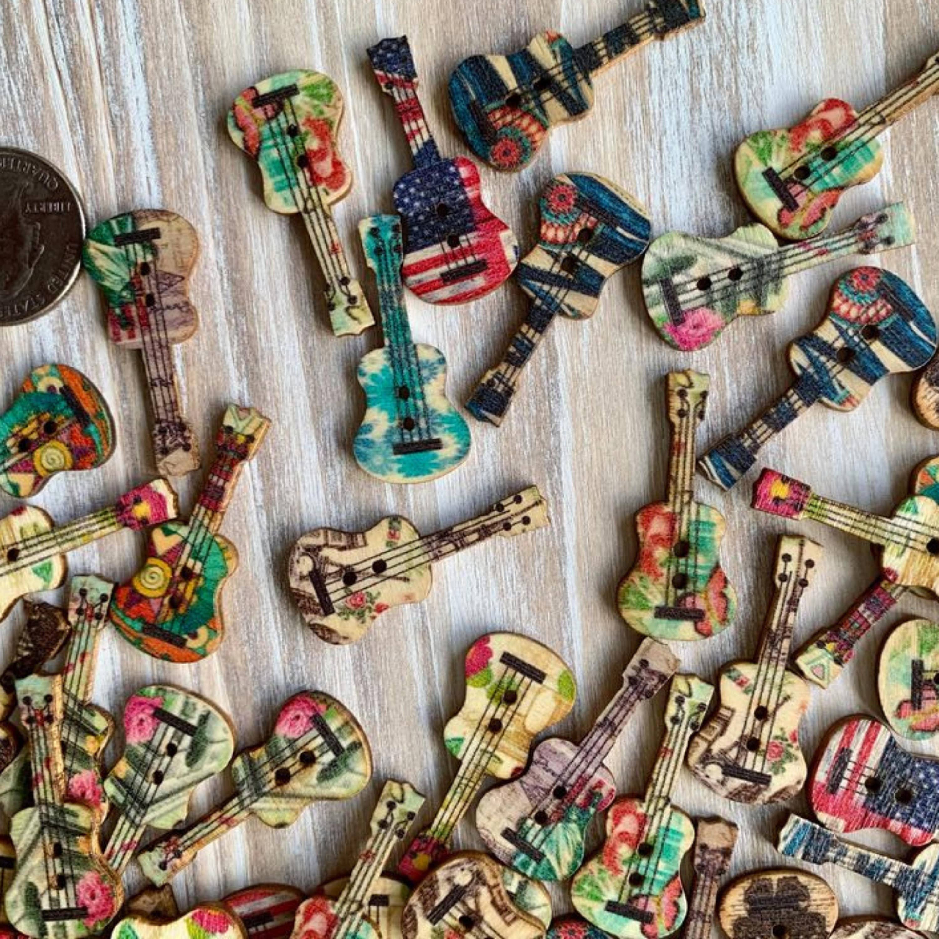 Magnifique Hearts – wholesale Sewing button/snap – Wooden Buttons, 1 Inch, Guitar Shaped Buttons, Assorted Styl3