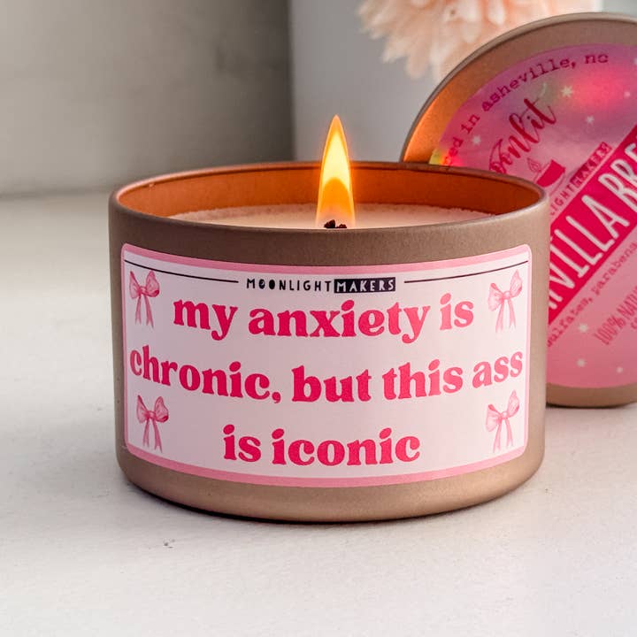 Moonlight Makers - Wholesale Jar/Filled Candle - Anxiety Chronic, Ass Iconic - 8oz Candle - Rose Gold, Soy0