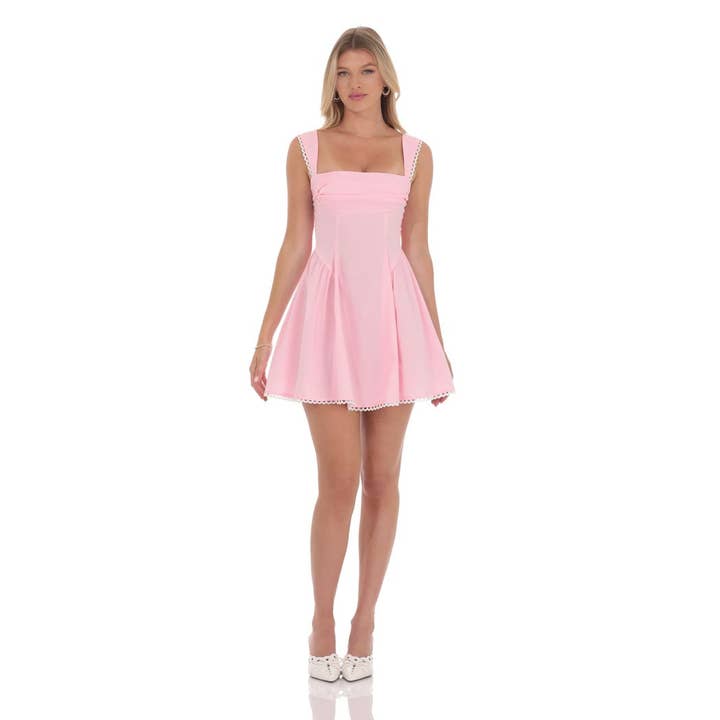 Lucy In The Sky - Wholesale Dress - Women's - Embroidered Strap Fit and Flare Dress in Pink