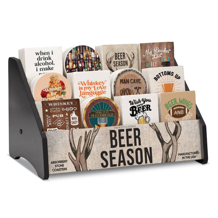 "Beer Season" Prefilled Single Coaster Display 72 Coasters for wholesale by CounterArt/Highland Home/Thirstystone