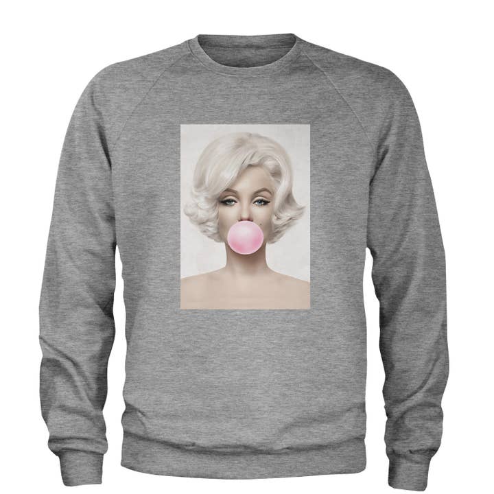 Expression Tees - Wholesale Graphic Sweatshirt - Unisex - Marilyn Monroe Pink Bubble Gum Adult Crewneck Sweatshirt3