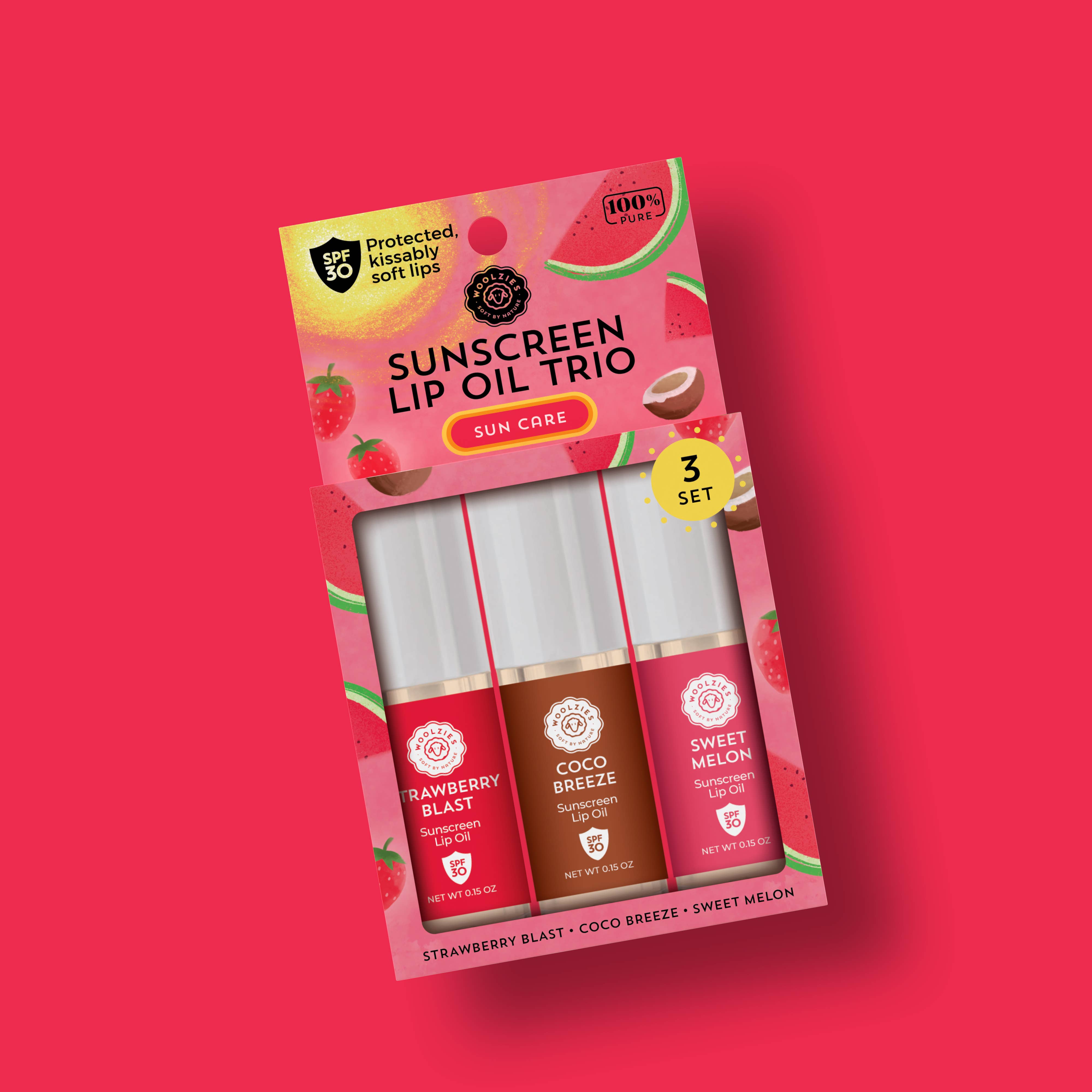 Woolzies - Wholesale Lip Gloss - Tinted Lip Oil - SPF 30 Strawberry coconut and sweet melon