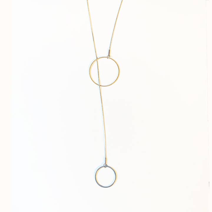 Brass & Steel Lariat for wholesale by Factory Floor Jewels