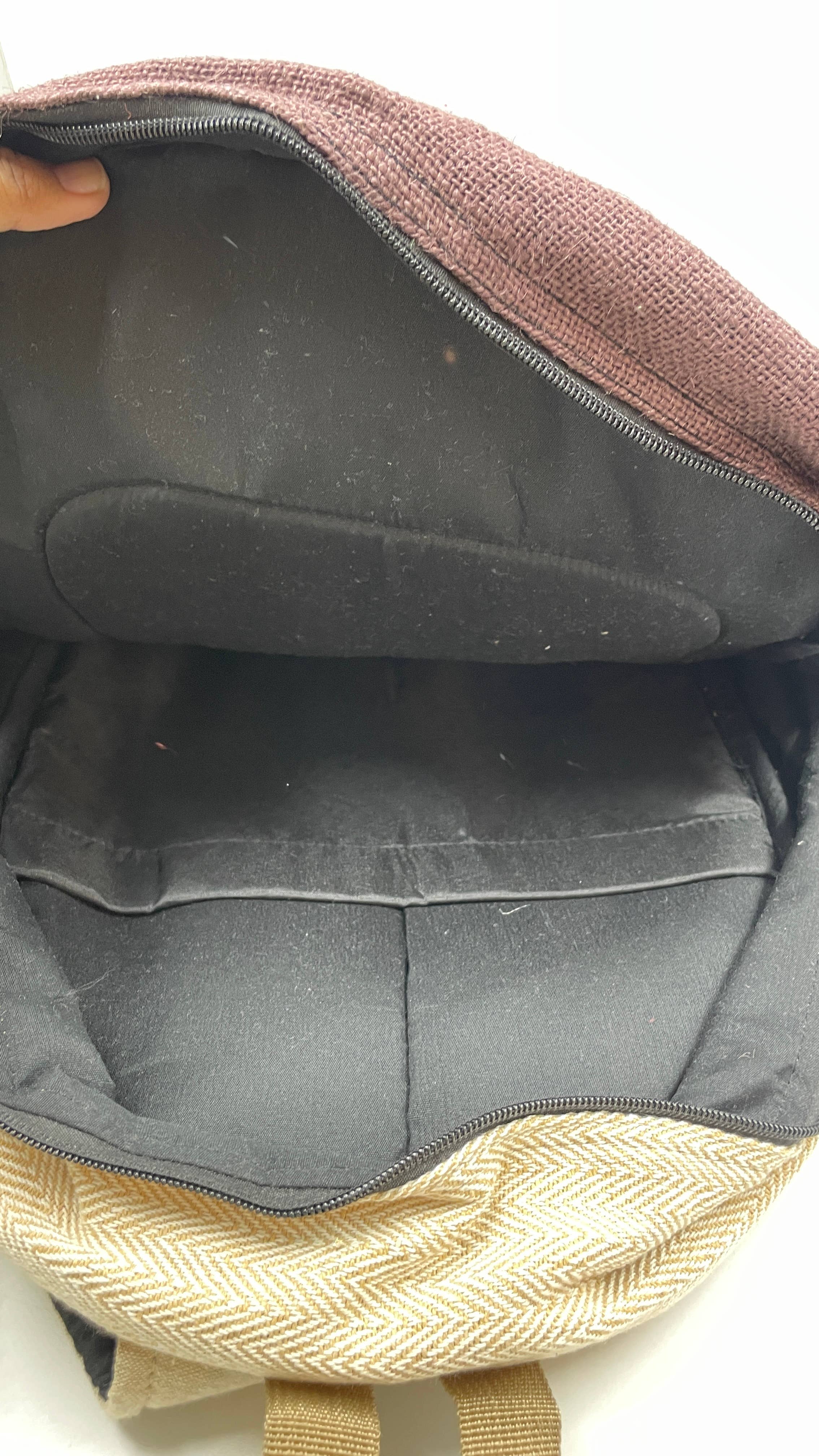 Funky Yak Ltd - Vente Sac à dos – femme - Sac à dos en chanvre himalayen 100 % matelassé fait main - Broderie éléphant (Copie)5