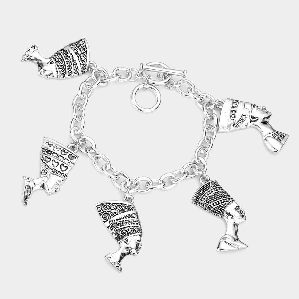 Sensibling Corp. - Wholesale Charm/Dangle Bracelet - Antique Metal Cleopatra Charm Station Toggle Bracelet1