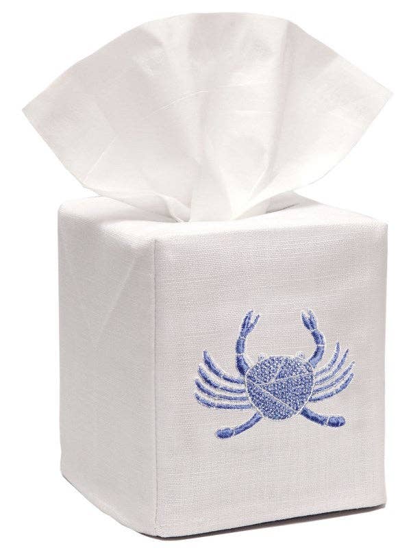 Tissue Box Cover, Linen Cotton - Crab (Blue) for wholesale by Jacaranda Living