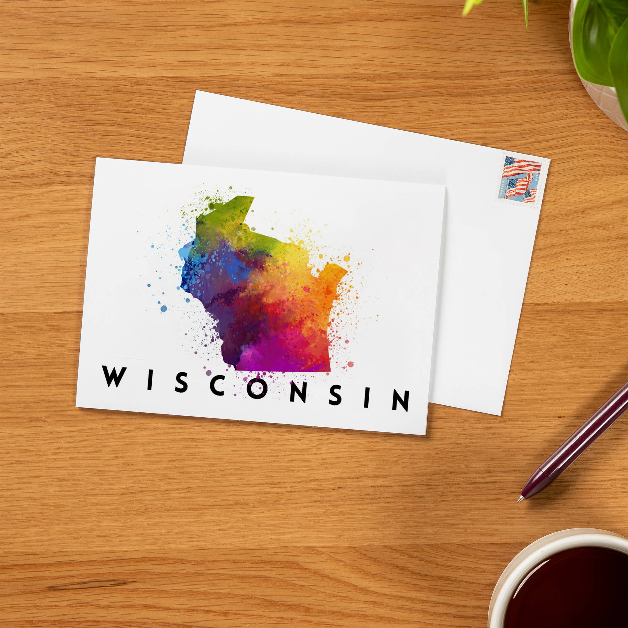 Lantern Press - Wholesale Everyday Greeting Card - GREETING CARD Wisconsin State Watercolor1