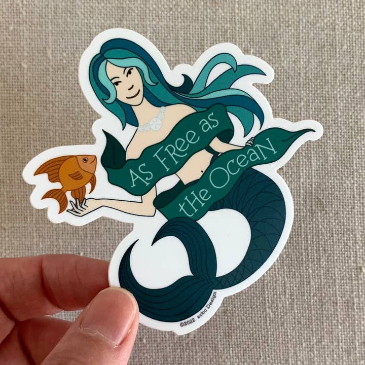 Mermaid As Free as the Ocean Vinyl Sticker for wholesale by acbc Design