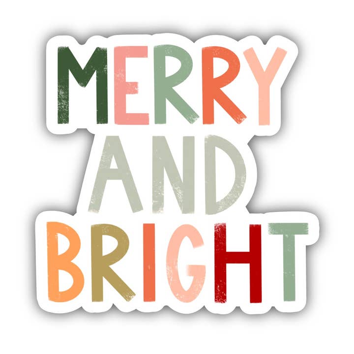 Merry And Bright - Multicolor Lettering Sticker for wholesale by Big Moods