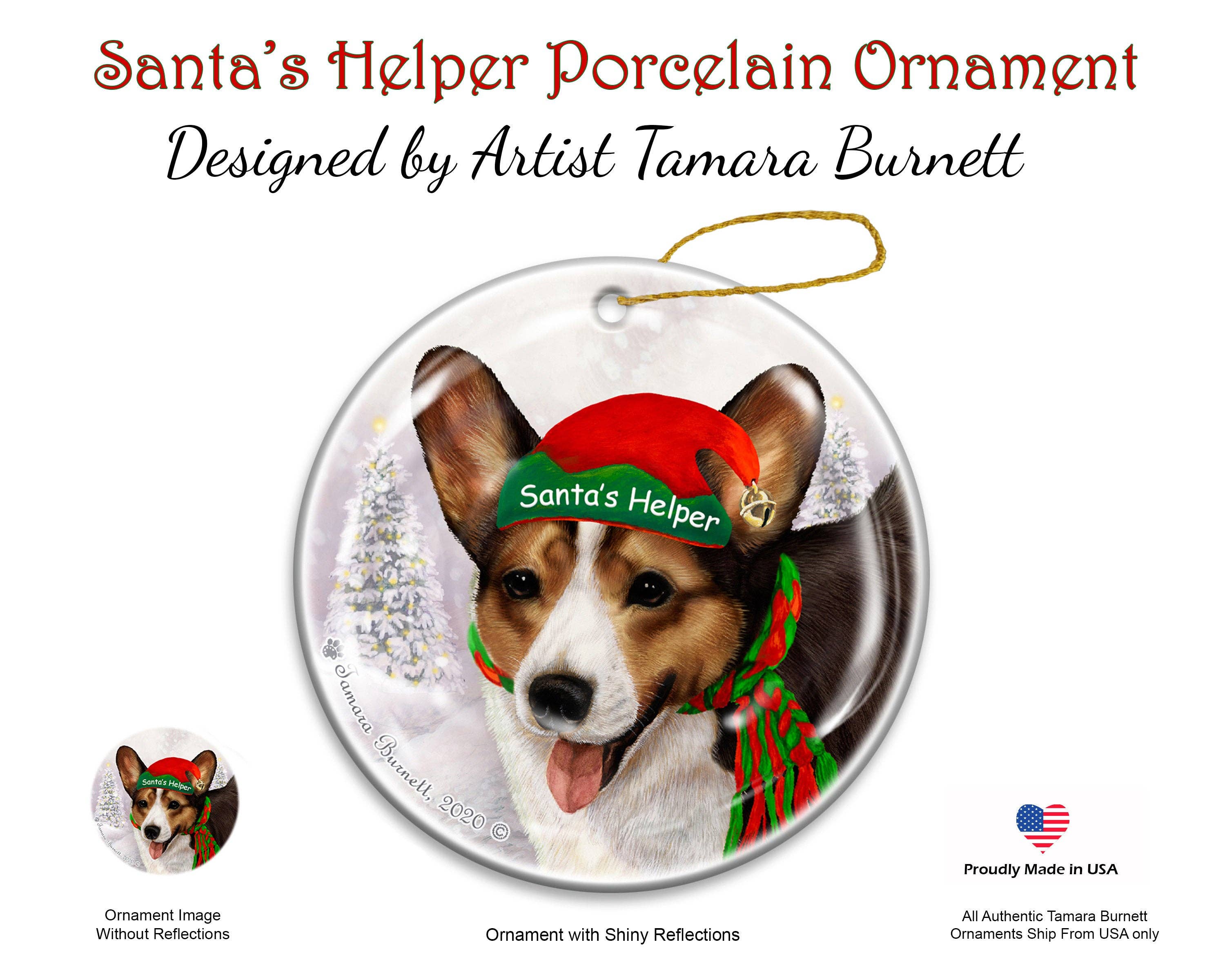 Welsh Terrier black and tan Santa's Helper Christmas Ornament • Made in USA Holiday Dog Gifts Dog Santa's Helper porcelain ornament