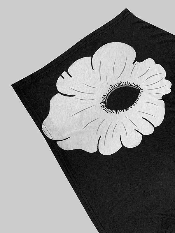 BLACK Long Sleeves Loose Asymmetric Floral Printed Split-Joint High Neck T-Shirts for wholesale on Faire9