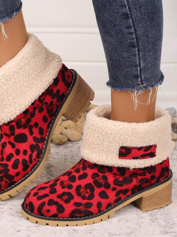 Beyond Apparel - Wholesale Boots - Women's - Leopard Block Heel Fuzzy Boots1