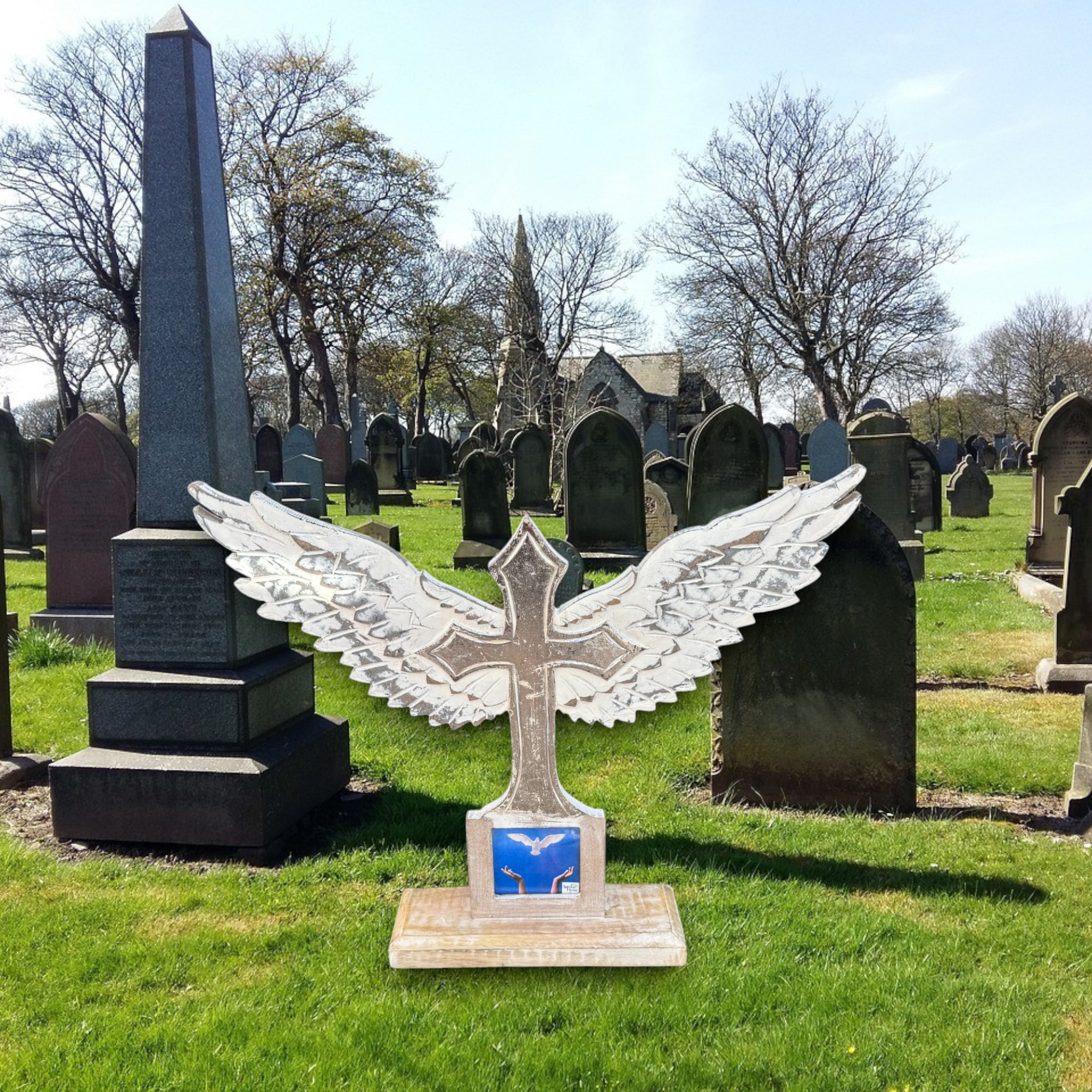 Wilco Home - Wholesale Wall Cross - Carved Wood Memorial Cross with Angel Wings and Photo Frame9