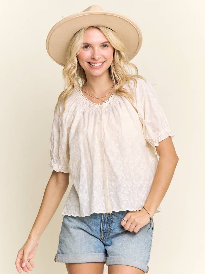 BOHO EMBROIDERED SHORT SLEEVE BLOUSE- LET4211 for wholesale by Madelyn