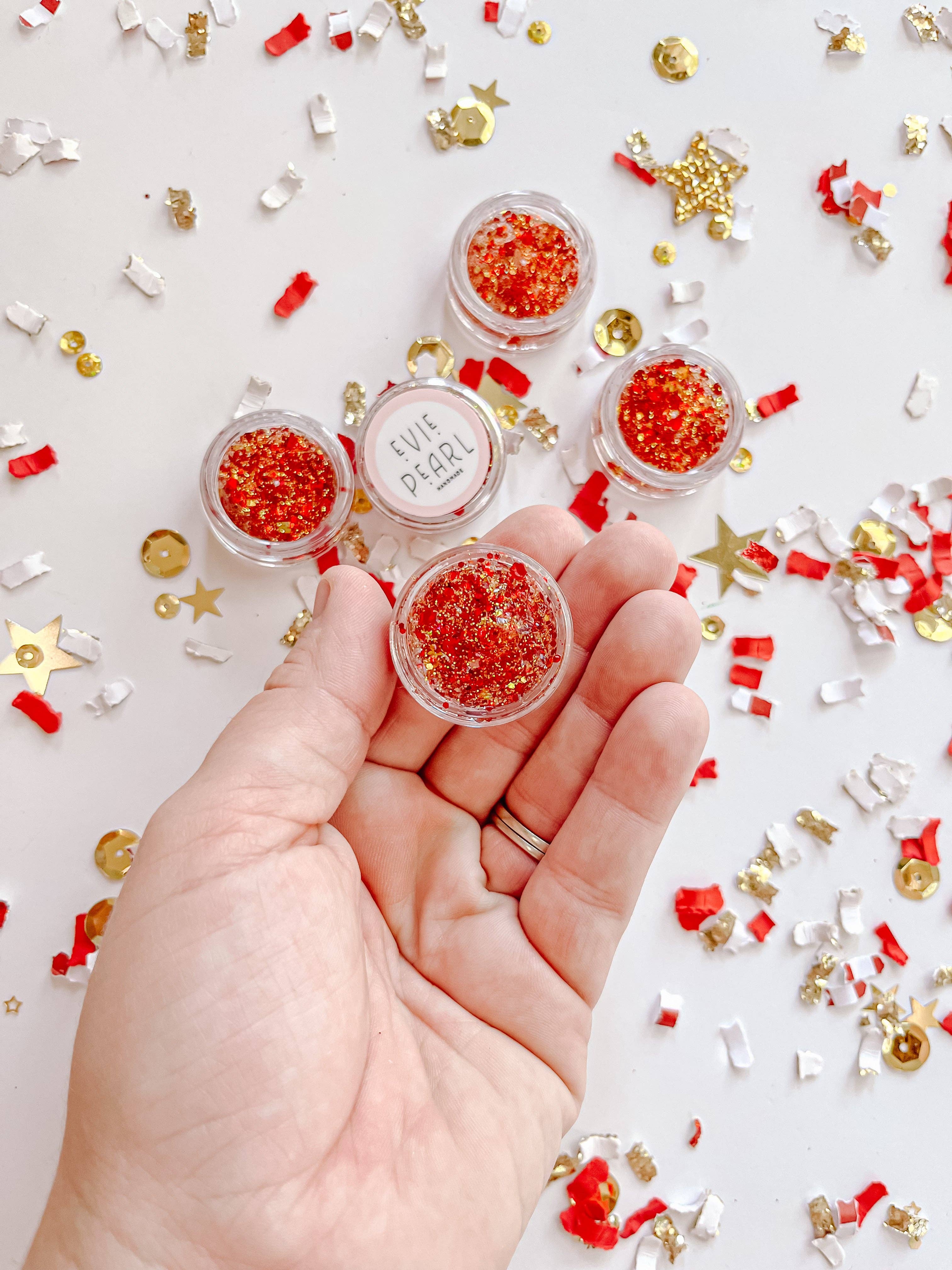 Evie Pearl Handmade LLC - Wholesale Hair Glitter - Game Day Hair Glitter Gel- Red Gold Kansas City Red Kingdom2