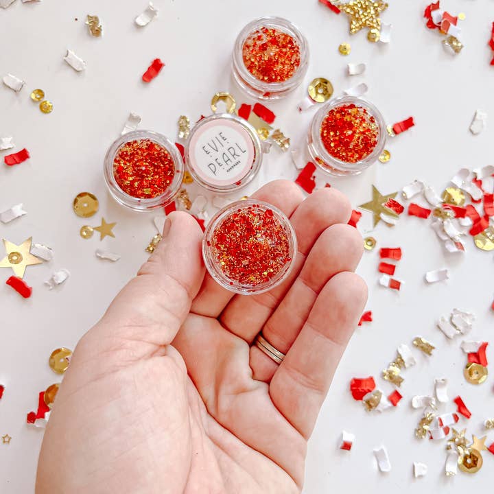 Evie Pearl Handmade LLC - Wholesale Hair Glitter - Game Day Hair Glitter Gel- Red Gold Kansas City Red Kingdom2