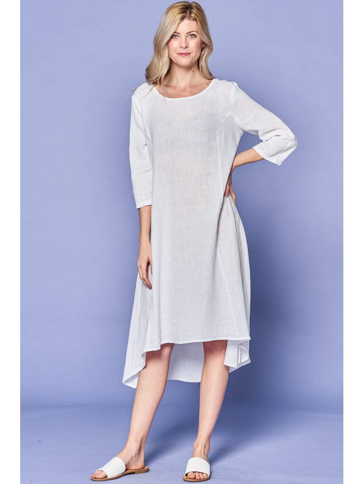 Focus Fashion - Vendita all'ingrosso Vestito - Donna - Abito midi con maniche a 3/4 in lino francese9