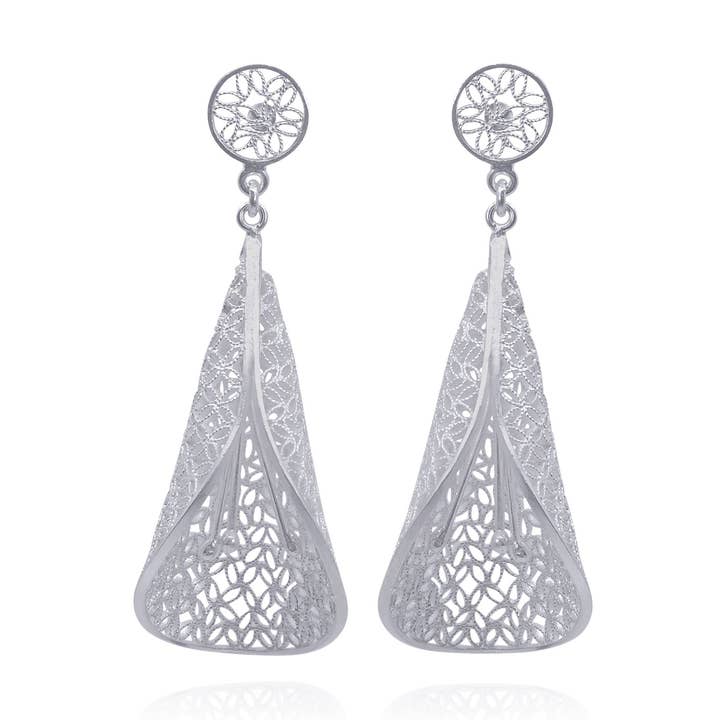 CALLA LILY SILVER LARGE EARRINGS FILIGREE for wholesale by Olmox - Fine Filigree Jewelry