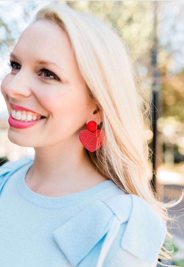 St Armands Designs of Sarasota - Vente Boucles d'oreilles pendantes - Boucles d'oreilles rouges ornées de perles en forme de cœur pour la Saint-Valentin5