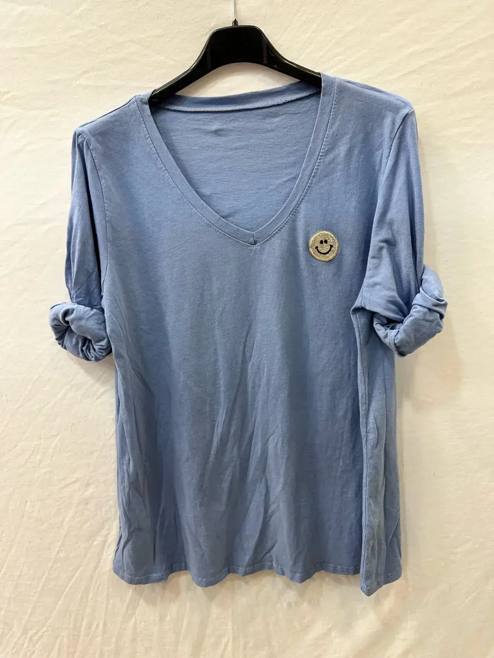 Mimi & Gogo - Vendita all'ingrosso Maglietta - Donna - T-shirt con smiley di paillettes, taglia unica 36-421