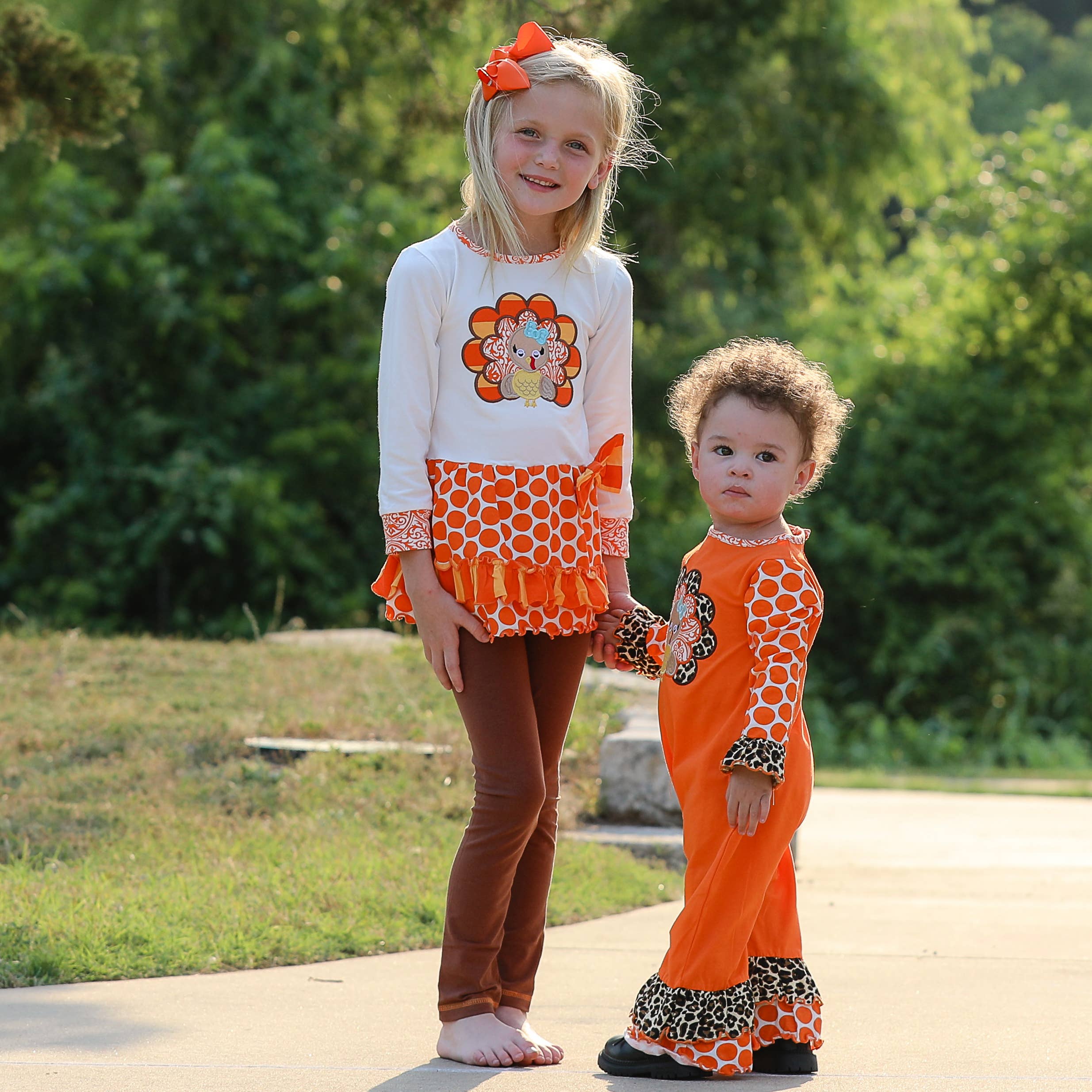 AnnLoren – Conjunto de top e leggings – Criança por atacado – Meninas Laranja Túnicas e Leggings Roupa Túnica & Leggings9