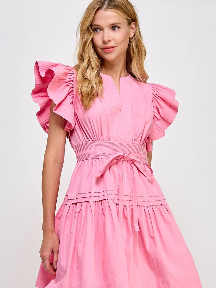 Mini-robe en popeline à manches volantées pour la vente par Strut & Bolt