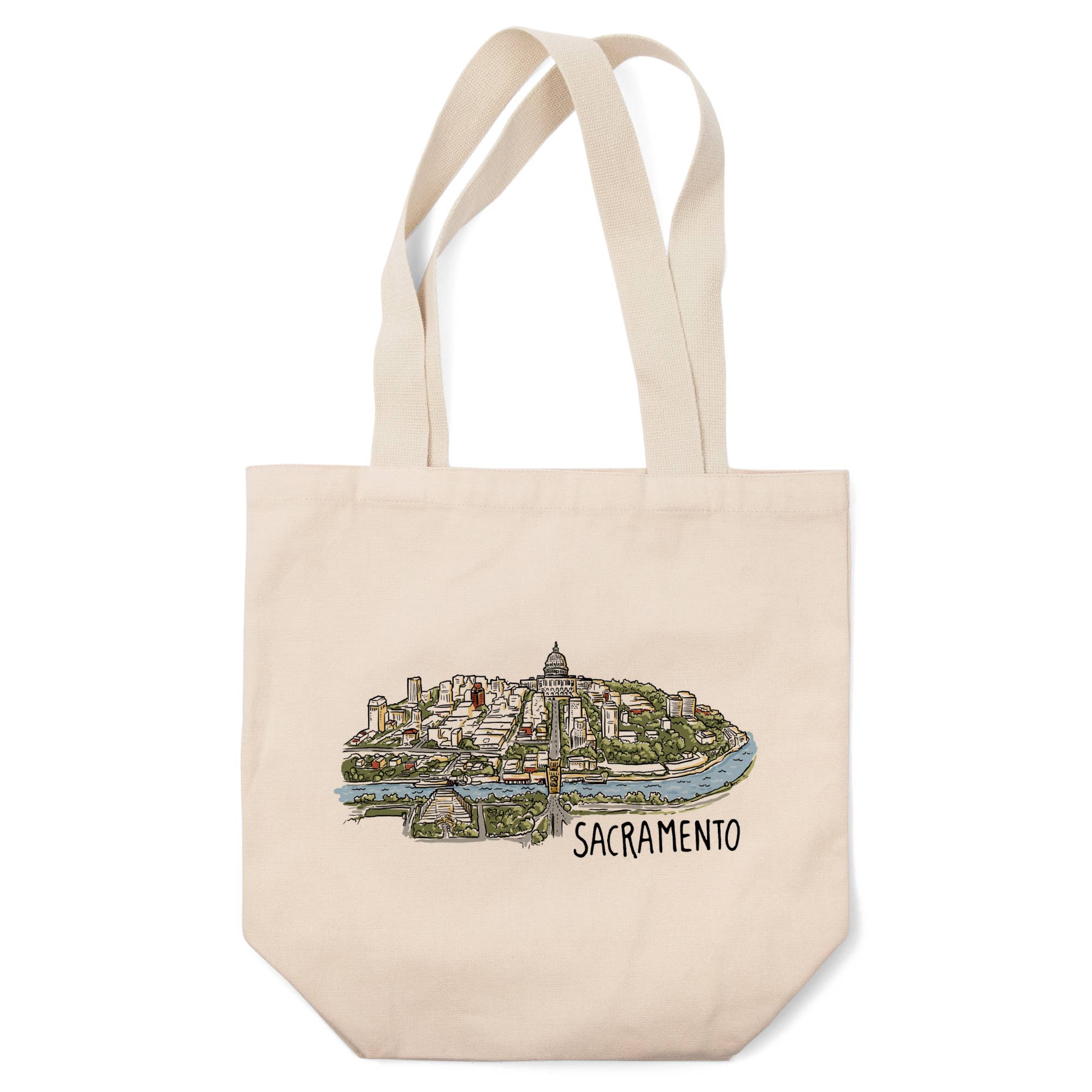 Lantern Press - Wholesale Tote Bag - Unisex - ORGANIC TOTE BAGS Sacramento, California, Line Drawing0