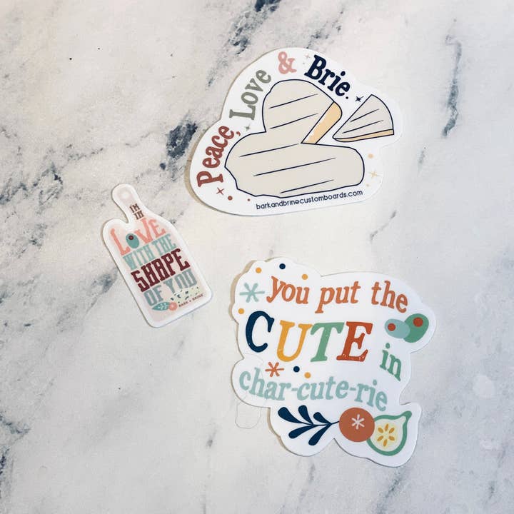 Charcuterie Stickers for wholesale by Bark + Brine Custom Boards