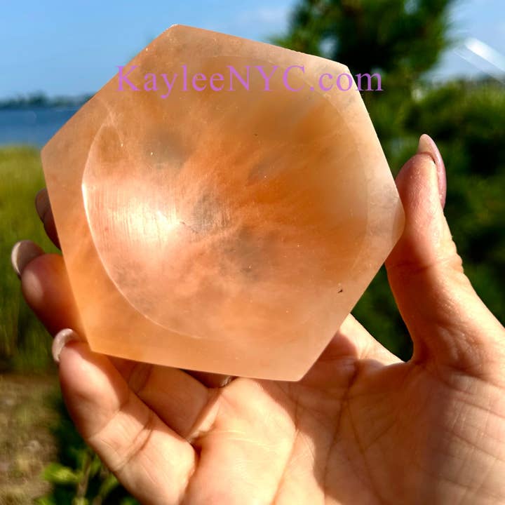 KayleeNYC - Wholesale Spiritual Stone/Crystal - Natural Peach Selenite Satin Spar Hexagon Bowls ~10cm5