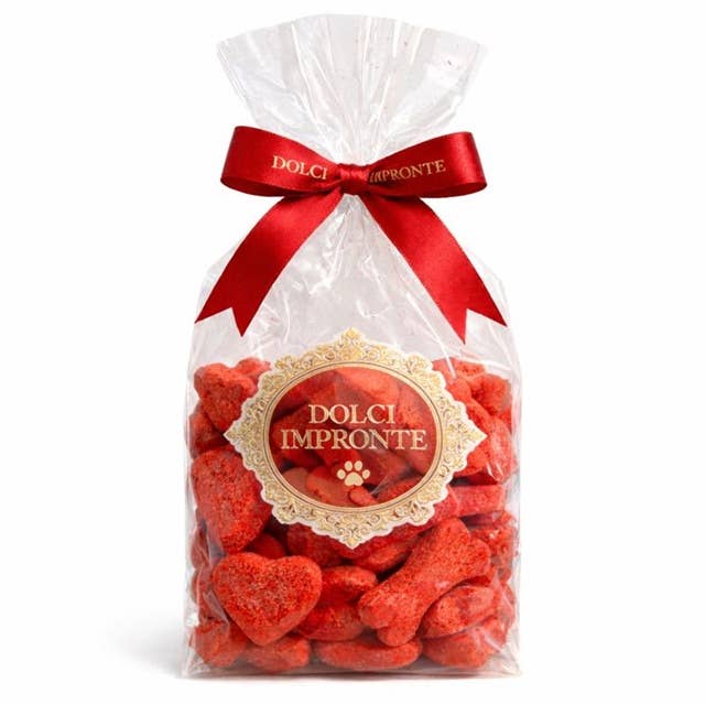 Dolci Impronte | Biscuits Cœur Rouge & Os 150g pour la vente par Fifty Srl - Dolci Impronte The Italian Pet Pastry