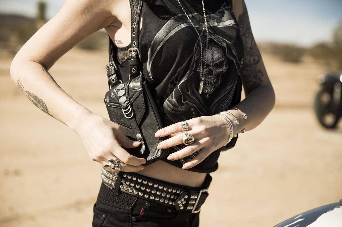 JUNGLE TRIBE – wholesale Phone wallet – men's – CHROME BLACK Leather Biker Holster Bag and Phone Case1