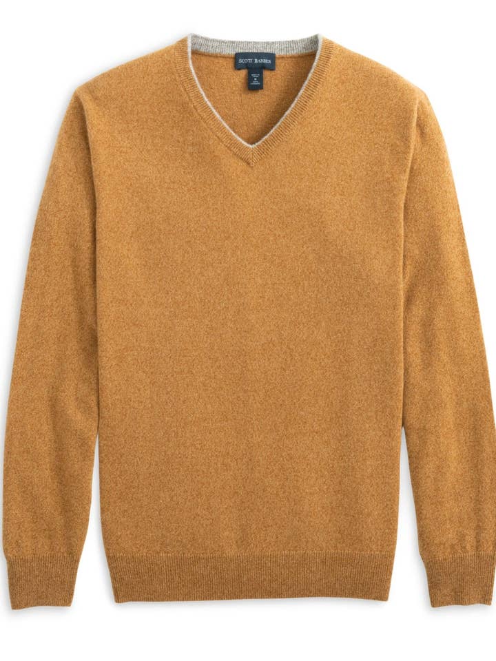 100% kasjmier mouliné trui met V-hals, Toast voor wholesale door Scott Barber