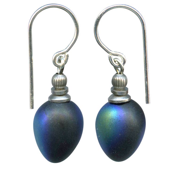 MINI BERRIES 11 - FROSTED IRIDESCENT JET GLASS EARRINGS for wholesale by Owen Glass Collection