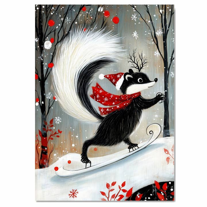 Skunk patinant avec écharpe et bois de cerf sur toile roulée à plat pour la vente par Art Paradise Studios