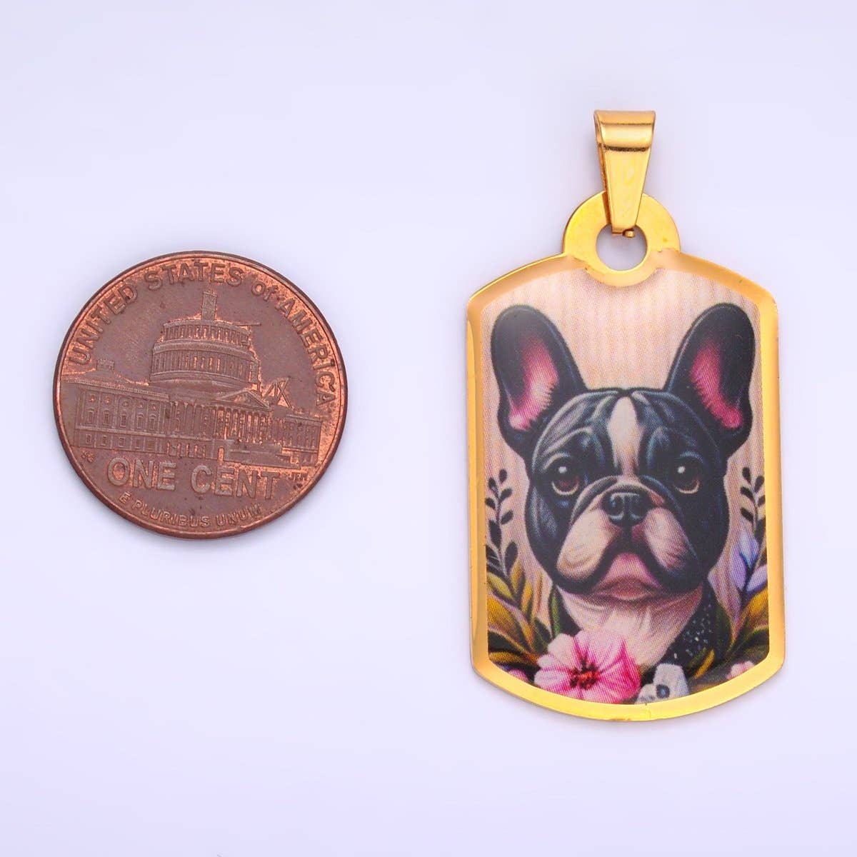 Aim Eternal - Wholesale Individual Charm/Pendant - Stainless Steel Boston Terrier French Bulldog Dog Rectangular Tag Pendant | P12142