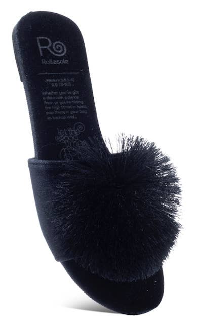 Rollasole - Vente Chaussons – femme - Chaussons Midnight avec pompon noir1