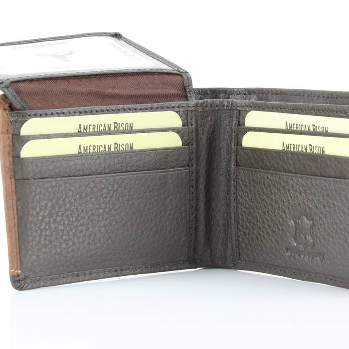 Leather Impressions Inc - Wholesale Wallet - Men's - Mixed Media Bifold Rodeo Wallet with Medallion AB191519
