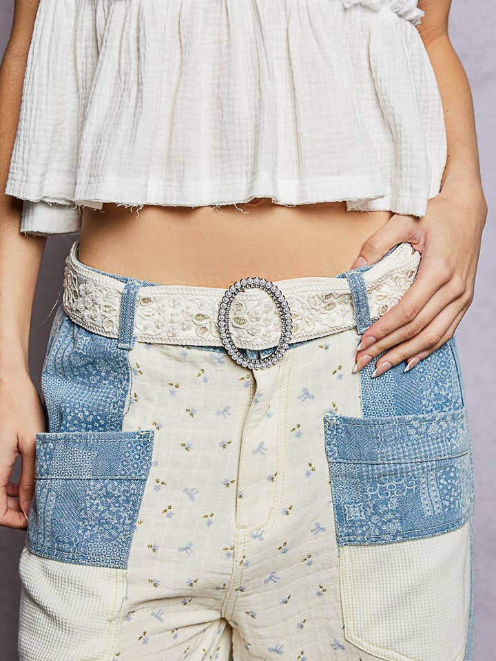 Floral Satin Lace Pearl Buckle Belt for wholesale by Pol Clothing