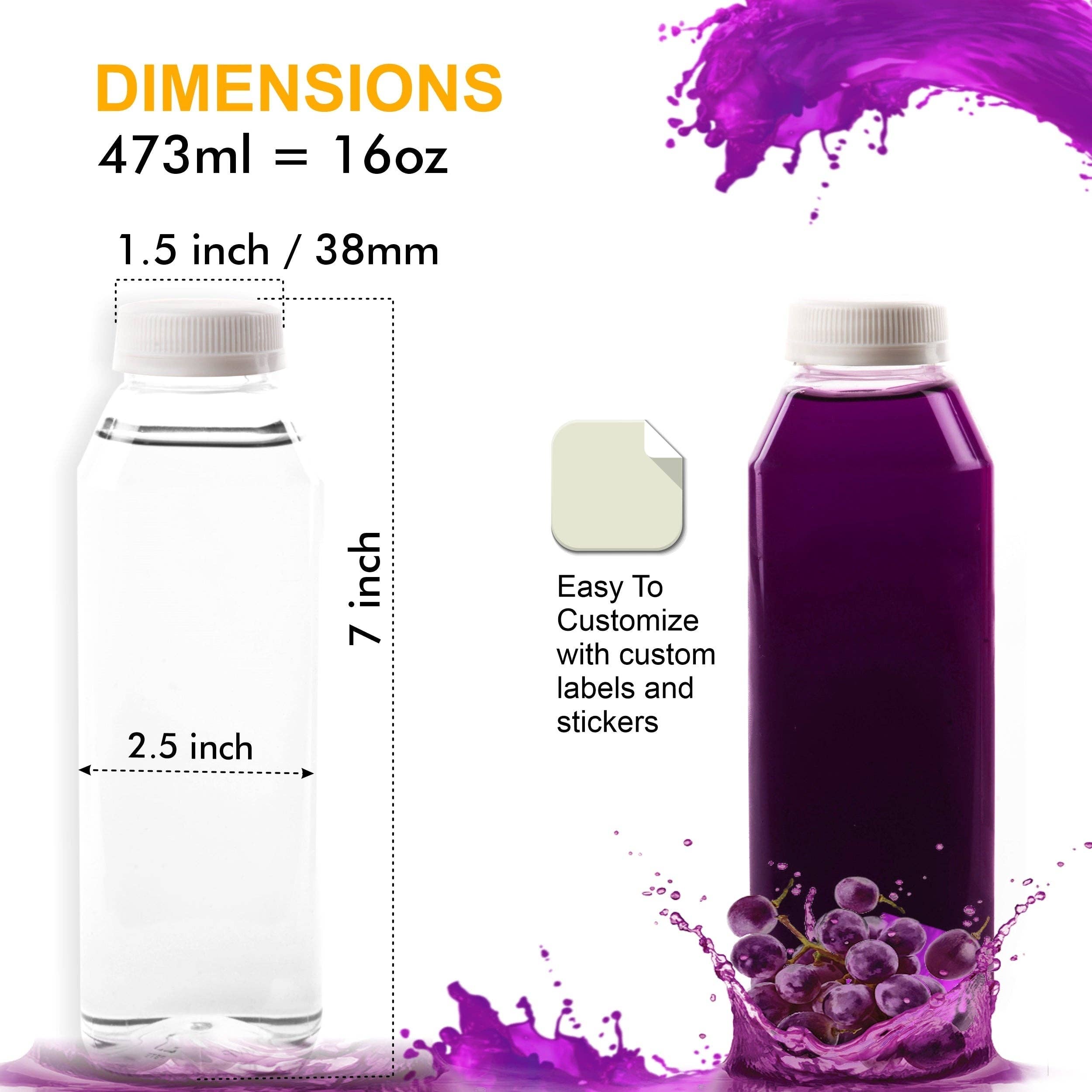 EcoQuality – wholesale Milk/juice bottle – 16oz Empty Clear Plastic Juice Bottles w/Tamper Evident Caps3