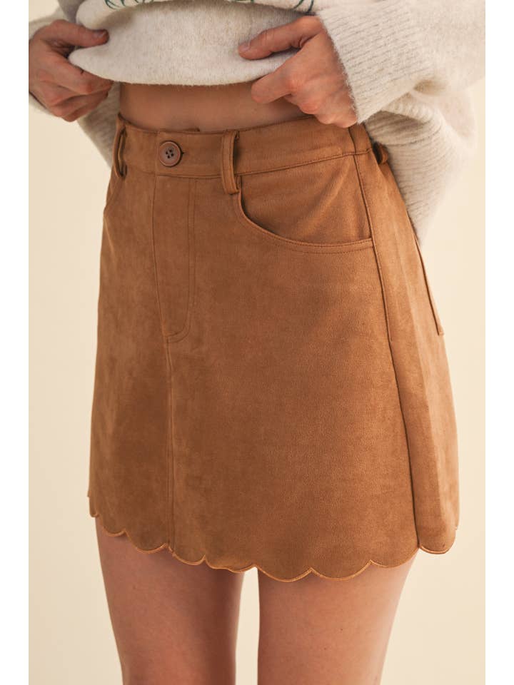 Klesis - Wholesale Skirt - Women's - IS1302 SUEDE SCALLOP EDGE MINI SKIRT WITH ELASTIC WAIST2