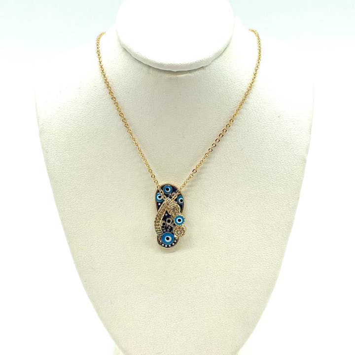 Lucky Eye - Wholesale Pendant/Charm Necklace - Flip Flop with Crystal Bow Evil Eye Necklace #38158
