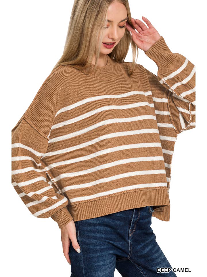42POPS - Wholesale Knit Sweater - Women's - ',,...Exposed Seam Striped Oversized Sweater SI-282222