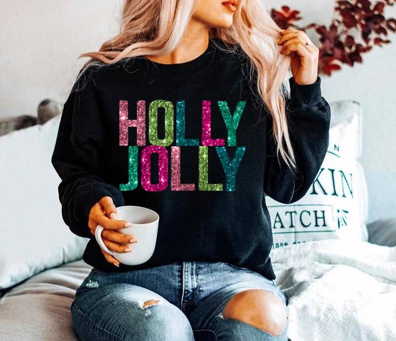 Nu Kustomz LLC - – Großhandel Sweatshirt mit Grafikdruck – Damen – *HOLLY JOLLY* WEIHNACHTS-SWEATSHIRT MIT RUNDHALSAUSSCHNITT*  3