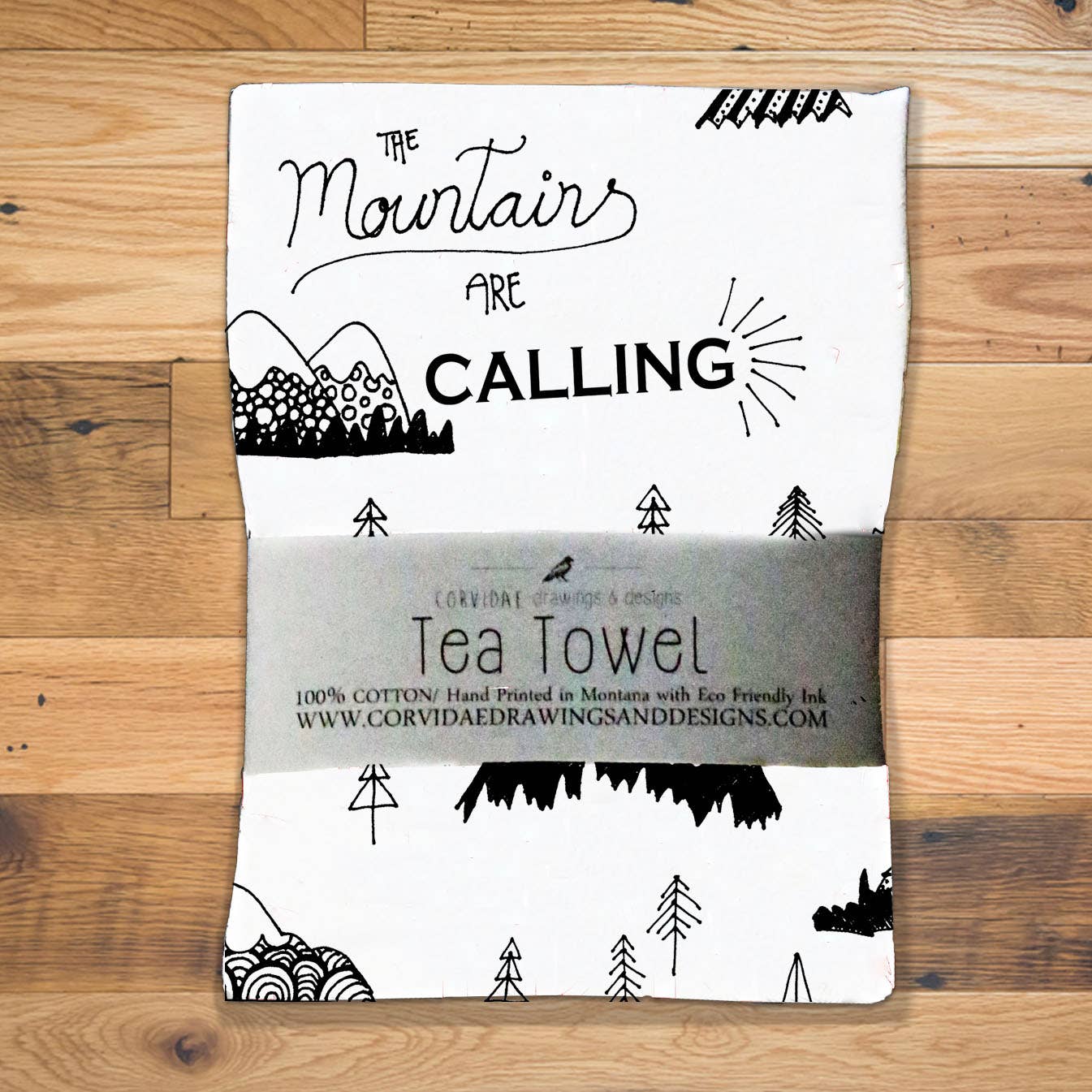 Corvidae drawings & designs - Wholesale Tea Towel - Mountains are Calling Tea Towel2
