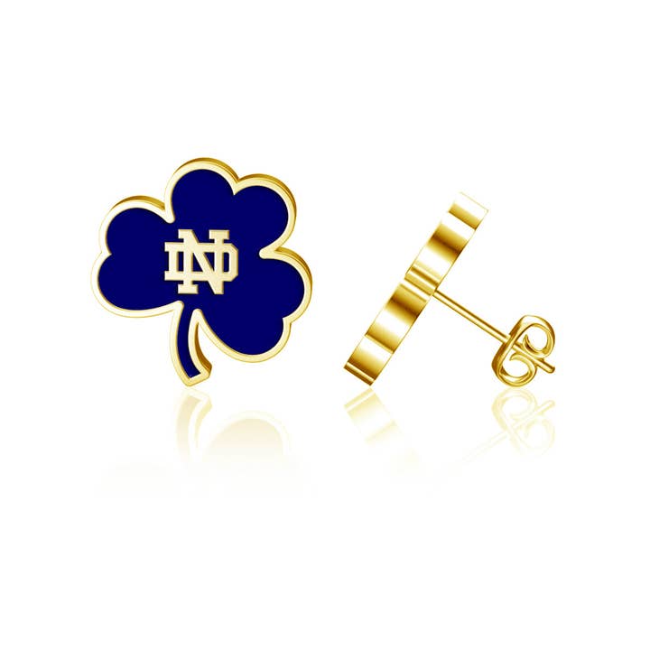 University of Notre Dame Shamrock Post Earrings - Gold Plate for wholesale by Dayna Designs