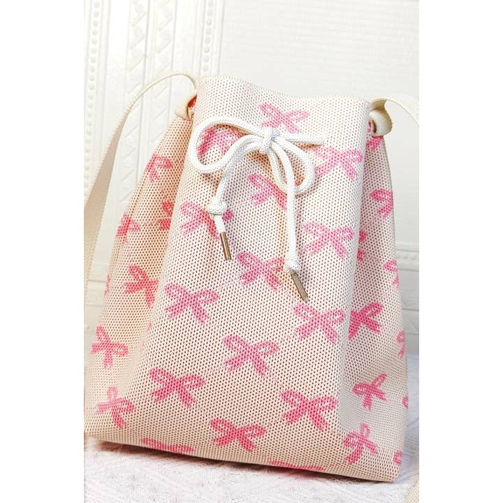 PINK  .._ SI-26484 Coquette Ribbon Pattern Crossbody Bucket Bag for wholesale on Faire4