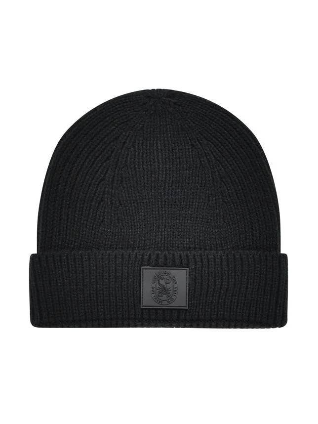 Ribbed beanie with rubber patch for wholesale by Scorpion Bay