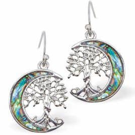 Pendientes de Gota de Árbol de la Vida en la Luna de Concha de Paua Natural para venta al por mayor de Byzantium Collection Ltd