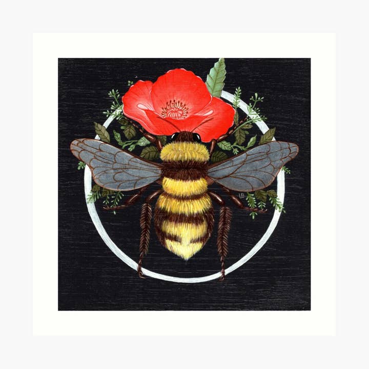 Impressão artística de abelha papoula por atacado de The Art of Lea Barozzi