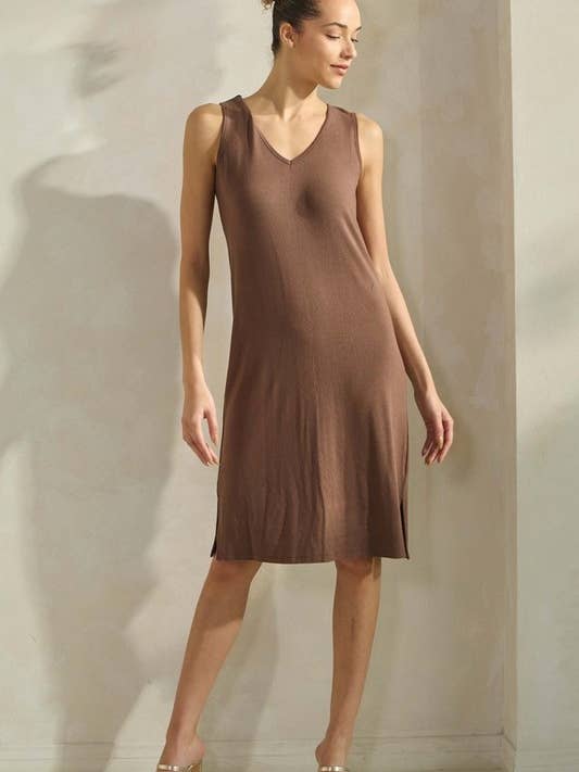 Women's Ribbed Viscose V-Neck Tank Dress for wholesale by Yelete